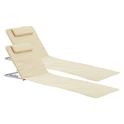 [en.casa] Strandmatte Cellorigo 2er Set Strandliege klappbar Beige Sonnenmatte mit 5-Fach Verstellbarer Rückenlehne Kissen Liegematte mit Tragetasche 160 x 49 cm von [en.casa]