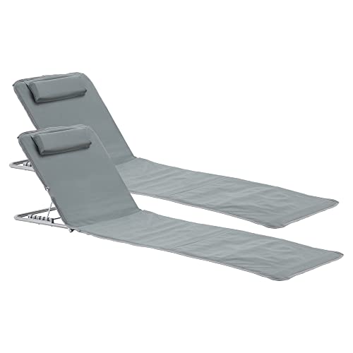 [en.casa] Strandmatte Cellorigo 2er Set Strandliege klappbar Dunkelgrau Sonnenmatte mit 5-Fach Verstellbarer Rückenlehne Kissen Liegematte mit Tragetasche 160 x 49 cm von [en.casa]