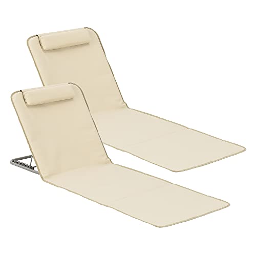 [en.casa] Strandmatte Donostia 2er Set Sonnenmatte klappbar Beige Strandliege mit Verstellbarer Rückenlehne Liegematte mit Tragetasche 143 x 48 cm von [en.casa]