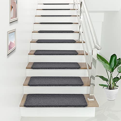 [en.casa] Stufenmatten 15-er Set Treppenmatten 65 x 24 cm rechteckig Treppenteppich Treppenschoner Stufenteppich selbstklebend Dunkelgrau von [en.casa]