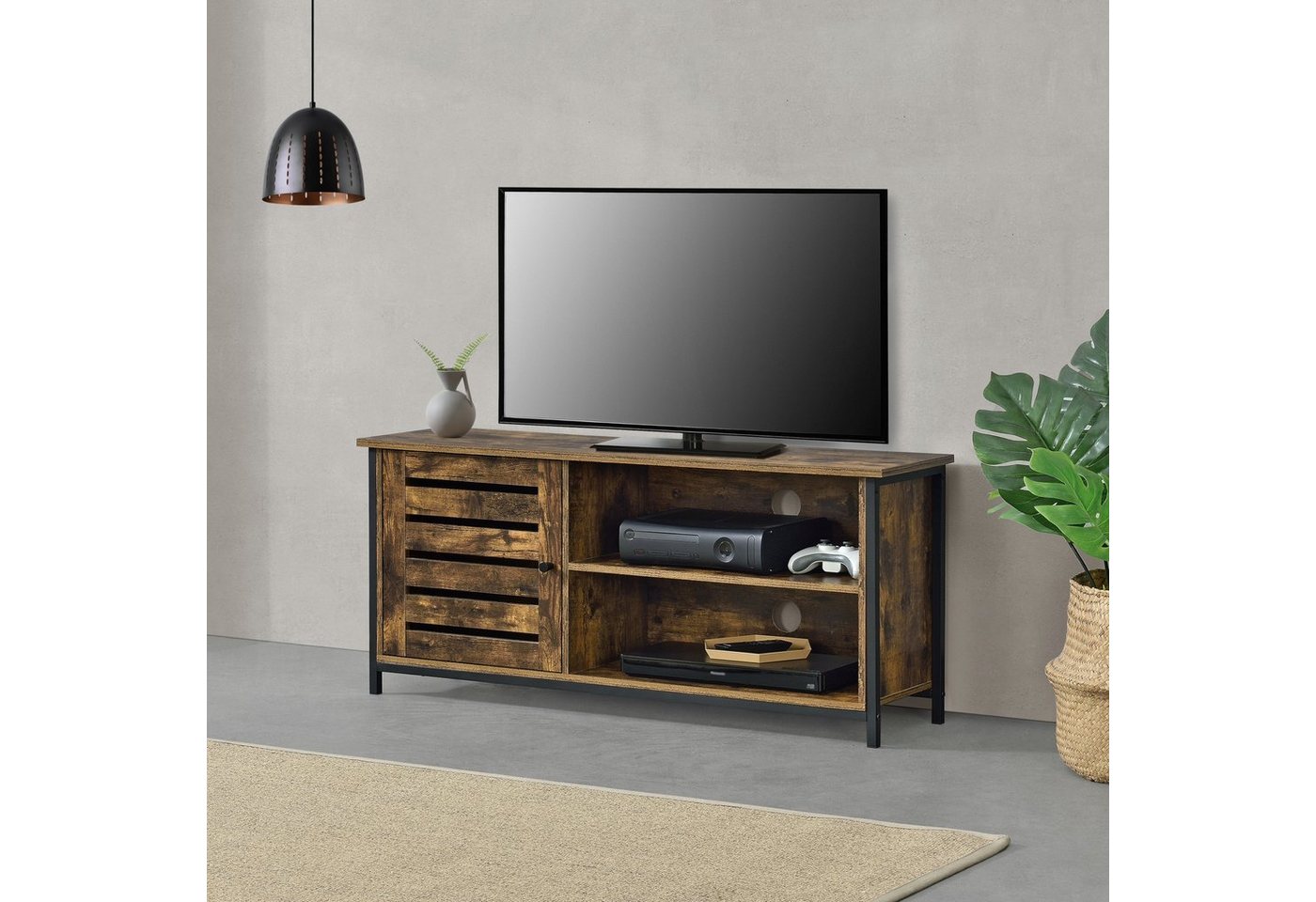 en.casa TV-Board, »Engerdal« TV Lowboard 49 x 110 x 30 cm, Schwarz/Dunkler Holzton von en.casa