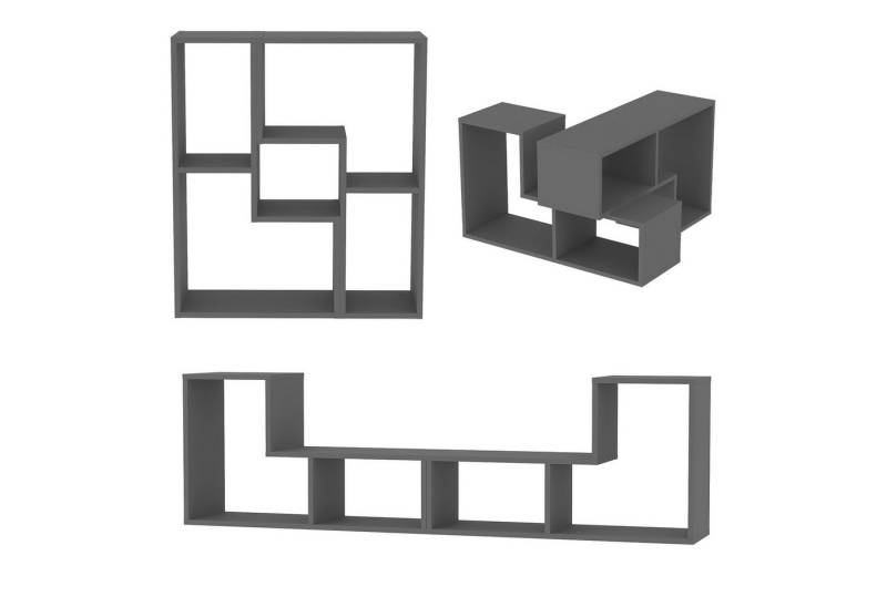 en.casa TV-Board (2 tlg), »Hustersurd« Modulares Möbelset Standregal Couchtisch Anthrazit von en.casa