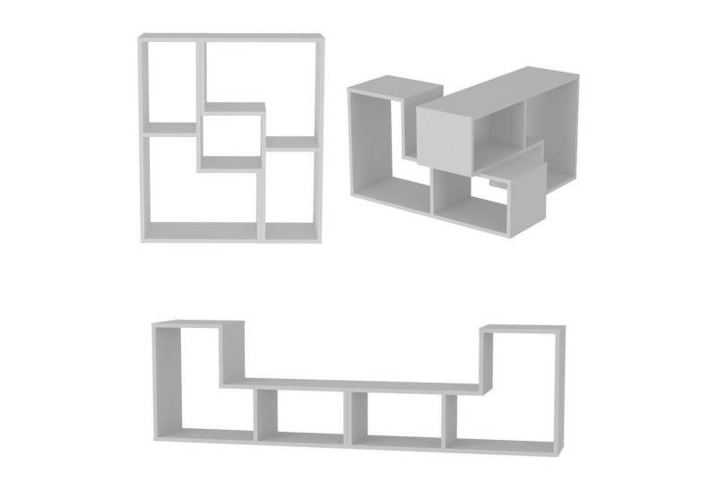 en.casa TV-Board (2 tlg), »Hustersurd« Modulares Möbelset Standregal Couchtisch Weiß von en.casa