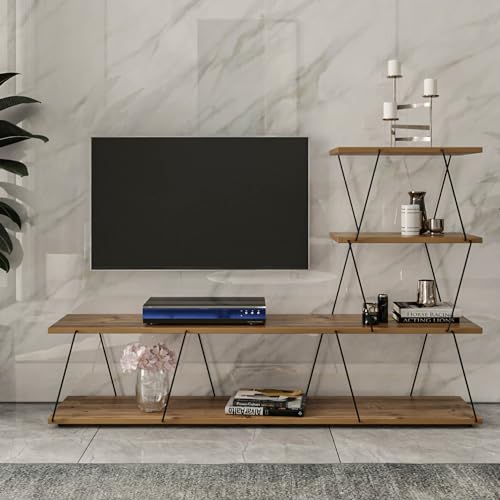 [en.casa] TV Board Båtsfjord Fernsehtisch mit 4 Ablagen Fernsehständer 150 x 30 x 93 cm TV Bank Lowboard Metallgestell Holz-Optik von [en.casa]