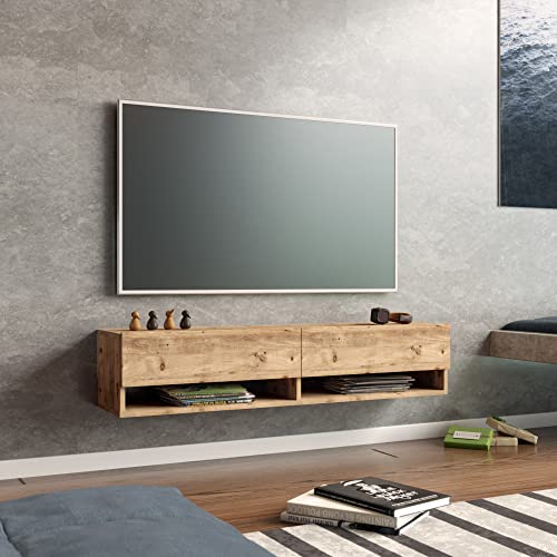 [en.casa] TV Board Laitila TV Schrank mit 2 Ablagen 2 Schranktüren Lowboard Fernsehtisch 140 x 31,5 x 29,5 cm Sideboard hängend Eiche rustikal von [en.casa]