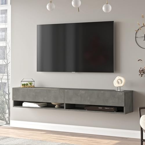 [en.casa] TV Board Laitila TV Schrank mit 2 Ablagen 2 Schranktüren Lowboard Fernsehtisch 180 x 31,5 x 29,5 cm Sideboard hängend Betonoptik von [en.casa]