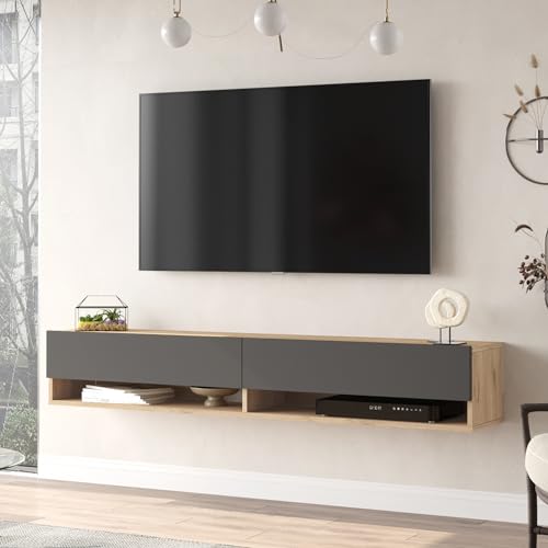 [en.casa] TV Board Laitila TV Schrank mit 2 Ablagen 2 Schranktüren Lowboard Fernsehtisch 180 x 31,5 x 29,5 cm Sideboard hängend Eiche/Anthrazit von [en.casa]