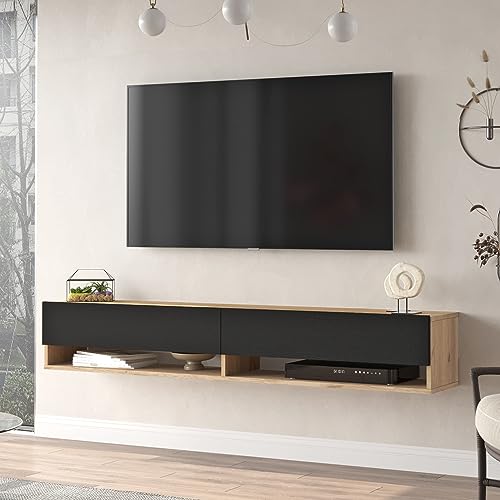 [en.casa] TV Board Laitila TV Schrank mit 2 Ablagen 2 Schranktüren Lowboard Fernsehtisch 180 x 31,5 x 29,5 cm Sideboard hängend Eiche/Schwarz von [en.casa]