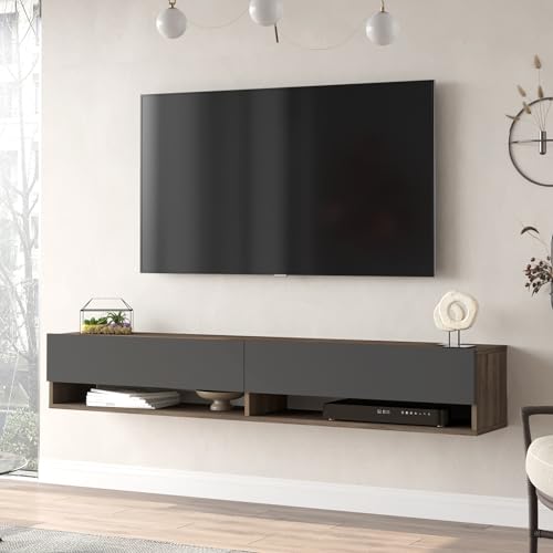 [en.casa] TV Board Laitila TV Schrank mit 2 Ablagen 2 Schranktüren Lowboard Fernsehtisch 180 x 31,5 x 29,5 cm Sideboard hängend Eiche dunkel/Anthrazit von [en.casa]