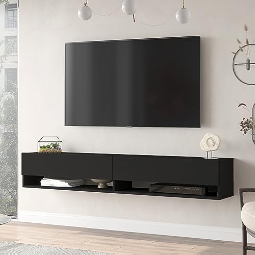 [en.casa] TV Board Laitila TV Schrank mit 2 Ablagen 2 Schranktüren Lowboard Fernsehtisch 180 x 31,5 x 29,5 cm Sideboard hängend Schwarz von [en.casa]