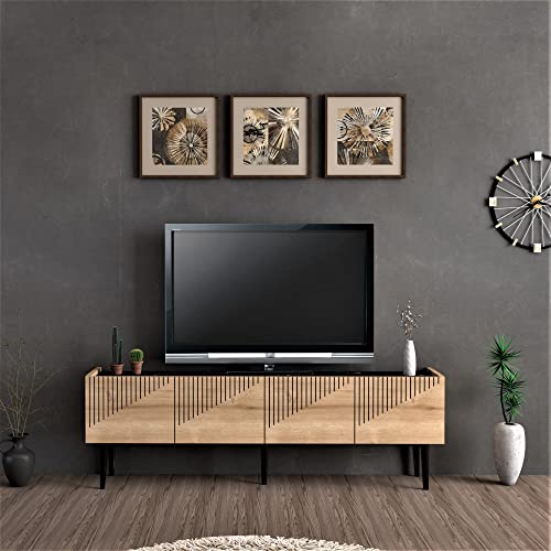 [en.casa] TV Board Oppdal Lowboard 45 x 154 x 37 cm Fernsehtisch TV-Schrank Eiche/Marmor schwarz von [en.casa]