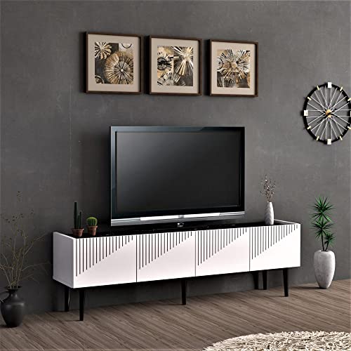 [en.casa] TV Board Oppdal Lowboard 45 x 154 x 37 cm Fernsehtisch TV-Schrank Weiß/Marmor schwarz von [en.casa]