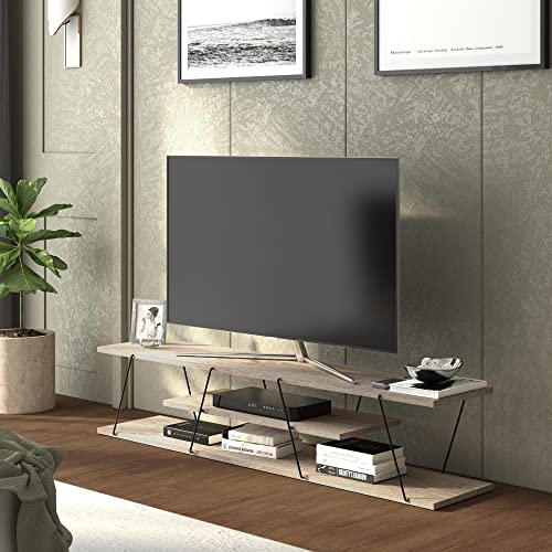 [en.casa] TV Board Säffle Fernsehtisch mit 2 Ablagen Lowboard 143 x 33 x 30 cm Sideboard Eiche-Optik/Schwarz von [en.casa]
