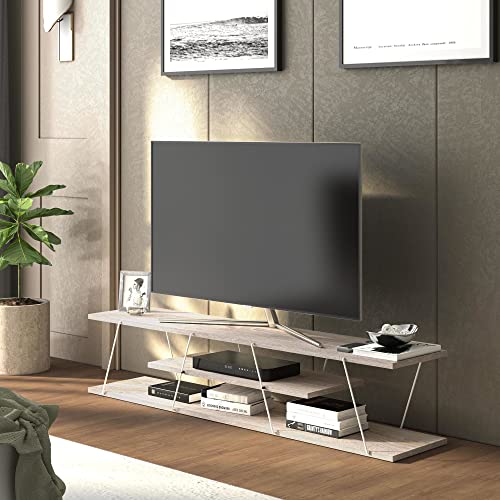 [en.casa] TV Board Säffle Fernsehtisch mit 2 Ablagen Lowboard 143 x 33 x 30 cm Sideboard Eiche-Optik/Weiß von [en.casa]