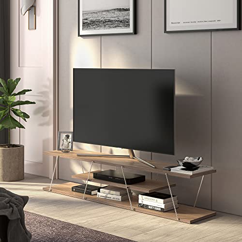 [en.casa] TV Board Säffle Fernsehtisch mit 2 Ablagen Lowboard 143 x 33 x 30 cm Sideboard Walnuss-Optik/Chromfarben von [en.casa]