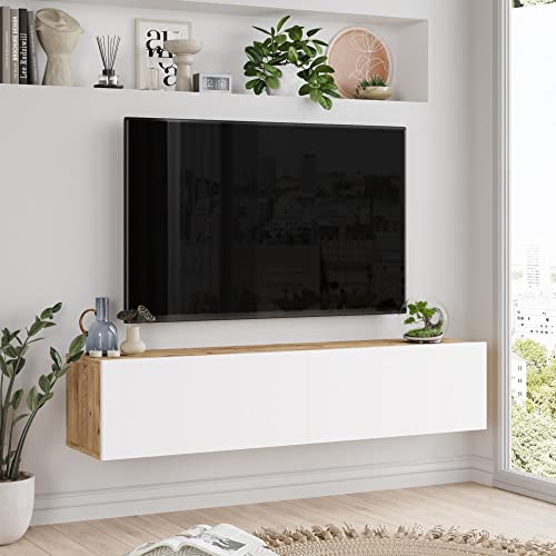 [en.casa] TV Hängeboard Lapinlahti Lowboard Hängeschrank 140 cm TV Board Fernsehtisch Wandregal hängend Eiche rustikal/Weiß von [en.casa]