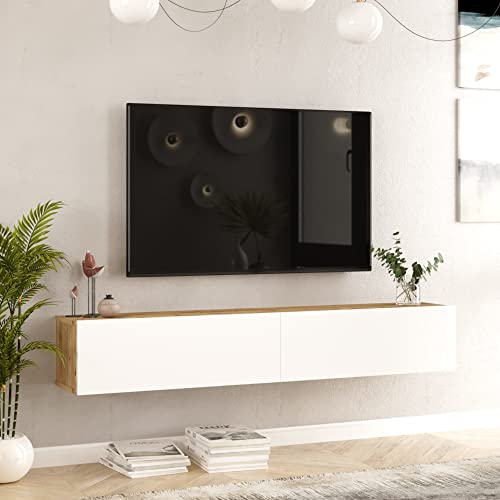 [en.casa] TV Hängeboard Lapinlahti Lowboard Hängeschrank 180 cm TV Board Fernsehtisch Wandregal hängend Eiche rustikal/Weiß von [en.casa]