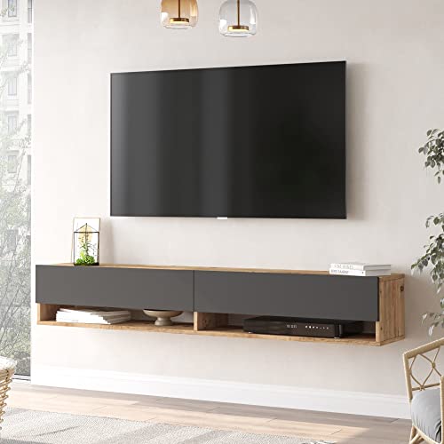 [en.casa] TV Board Laitila TV Schrank mit 2 Ablagen 2 Schranktüren Lowboard Fernsehtisch 180 x 31,5 x 29,5 cm Sideboard hängend Eiche rustikal/Anthrazit von [en.casa]