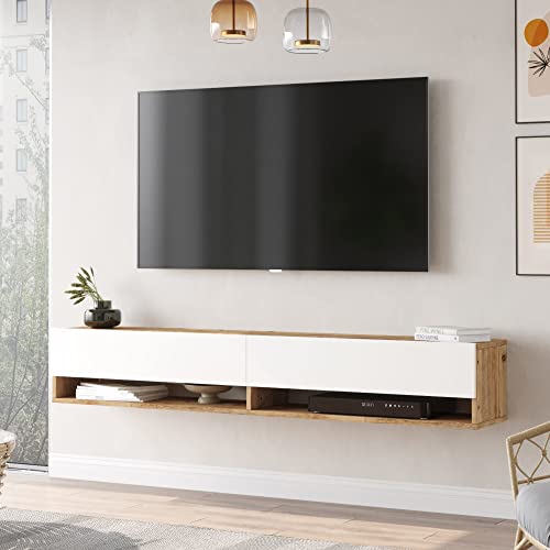 [en.casa] TV Board Laitila TV Schrank mit 2 Ablagen 2 Schranktüren Lowboard Fernsehtisch 180 x 31,5 x 29,5 cm Sideboard hängend Eiche rustikal/Weiß von [en.casa]
