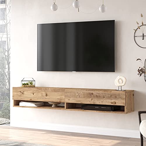 [en.casa] TV Board Laitila TV Schrank mit 2 Ablagen 2 Schranktüren Lowboard Fernsehtisch 180 x 31,5 x 29,5 cm Sideboard hängend Eiche rustikal von [en.casa]