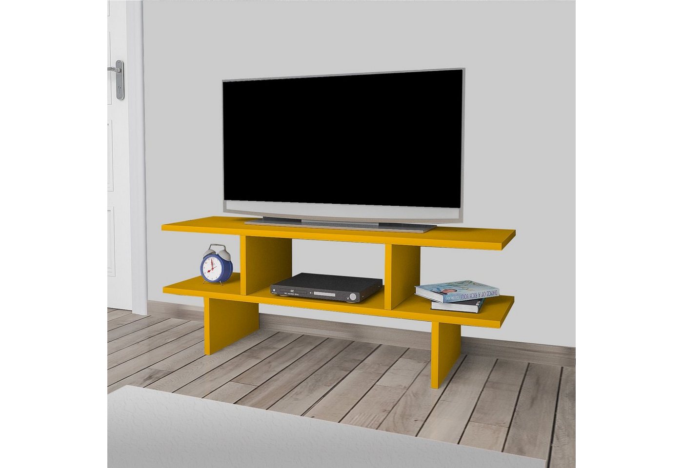 en.casa TV-Regal, »Heim« mit offenem Fach und Ablagen 100 x 30 x 38 cm Gelb von en.casa