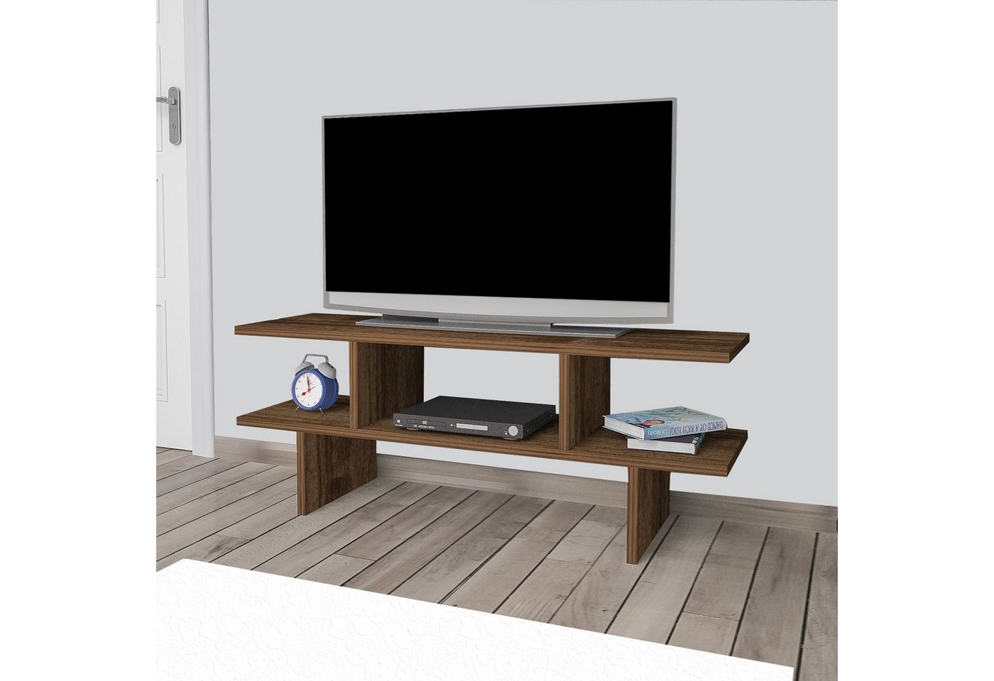 en.casa TV-Regal, »Heim« mit offenem Fach und Ablagen 100 x 30 x 38 cm Walnuss-Optik von en.casa