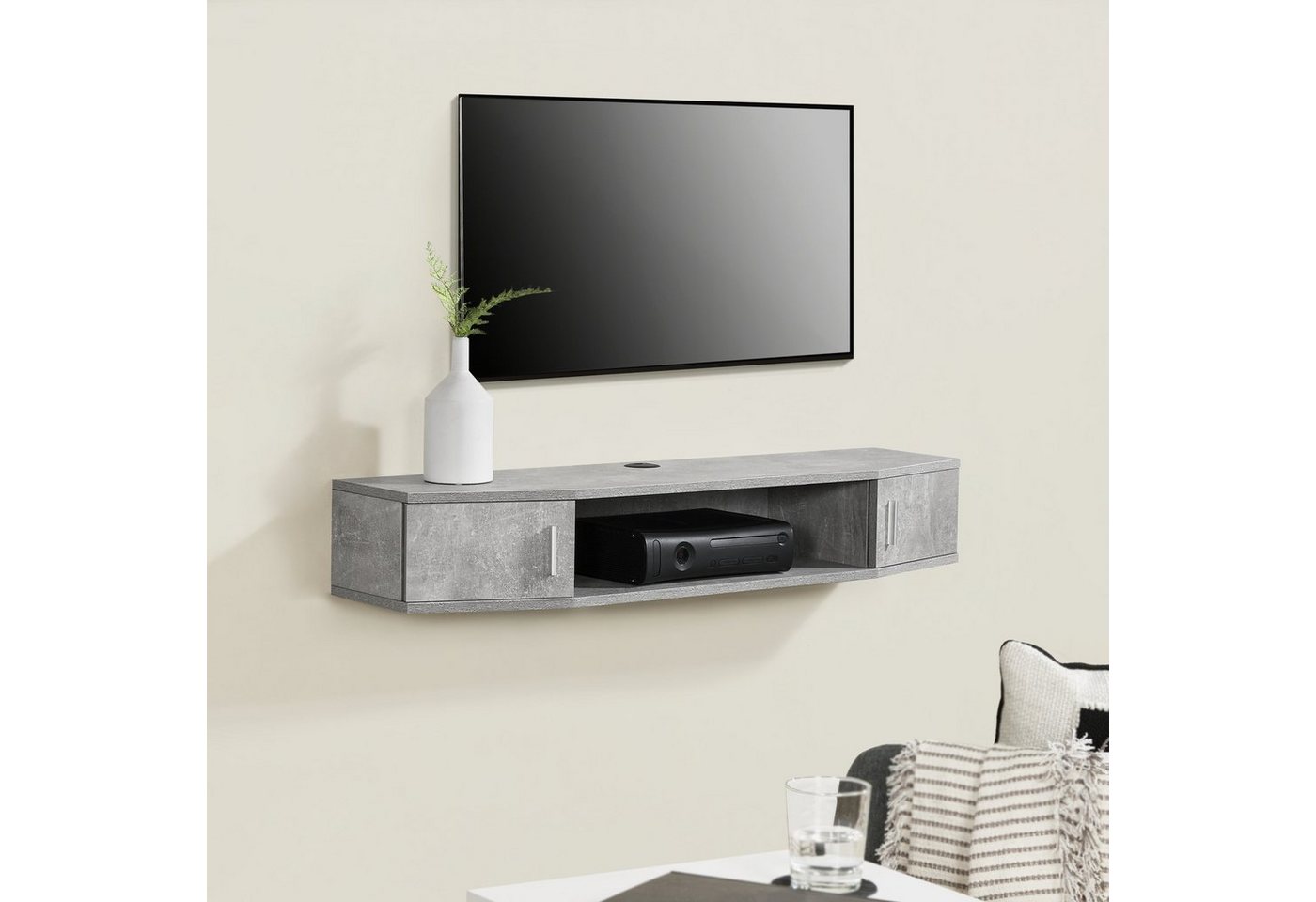 en.casa TV-Regal, »Tørring« mit 2 Türen 110x30x17,5 cm Beton-Optik von en.casa