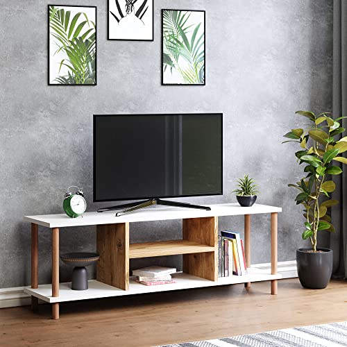 [en.casa] TV Schrank Ærøskøbing mit 2 Ablagefächern TV Bank 43 x 120 x 29 cm Fernsehtisch mit 2 Staufächern Lowboard TV Möbel Fernsehschrank Weiß/Holzoptik von [en.casa]