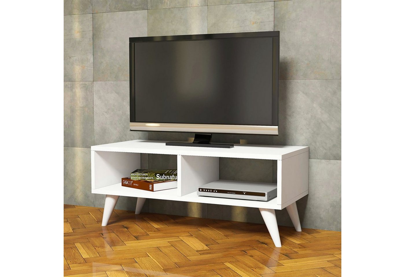 en.casa TV-Schrank Aaskov TV Board Lowboard 35x90x35cm, 2 Ablagen, Weiß von en.casa