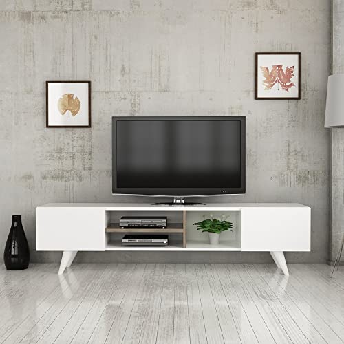 [en.casa] TV Schrank Assens 2 Schranktüren und Ablagefächern TV Bank 40 x 160 x 31 cm Fernsehtisch 2 Klapptüren und Staufächern Lowboard TV Möbel Fernsehschrank Weiß/Walnuss von [en.casa]