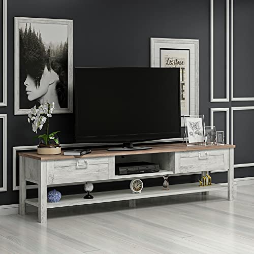 [en.casa] TV Schrank Hashøj Lowboard mit 2 Fächern Fernsehtisch mit Stauraum Wohnzimmer TV Board Eiche-Optik Weiß Antik von [en.casa]