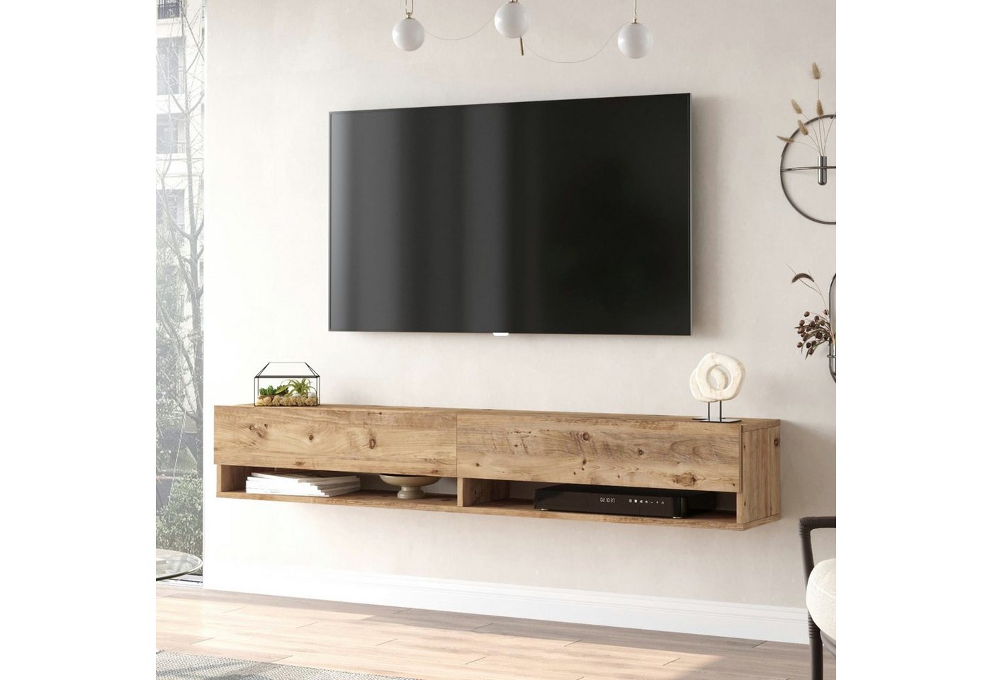 en.casa TV-Schrank »Laitila« TV Hängeboard 100x31,5x29,5cm Eiche rustikal von en.casa