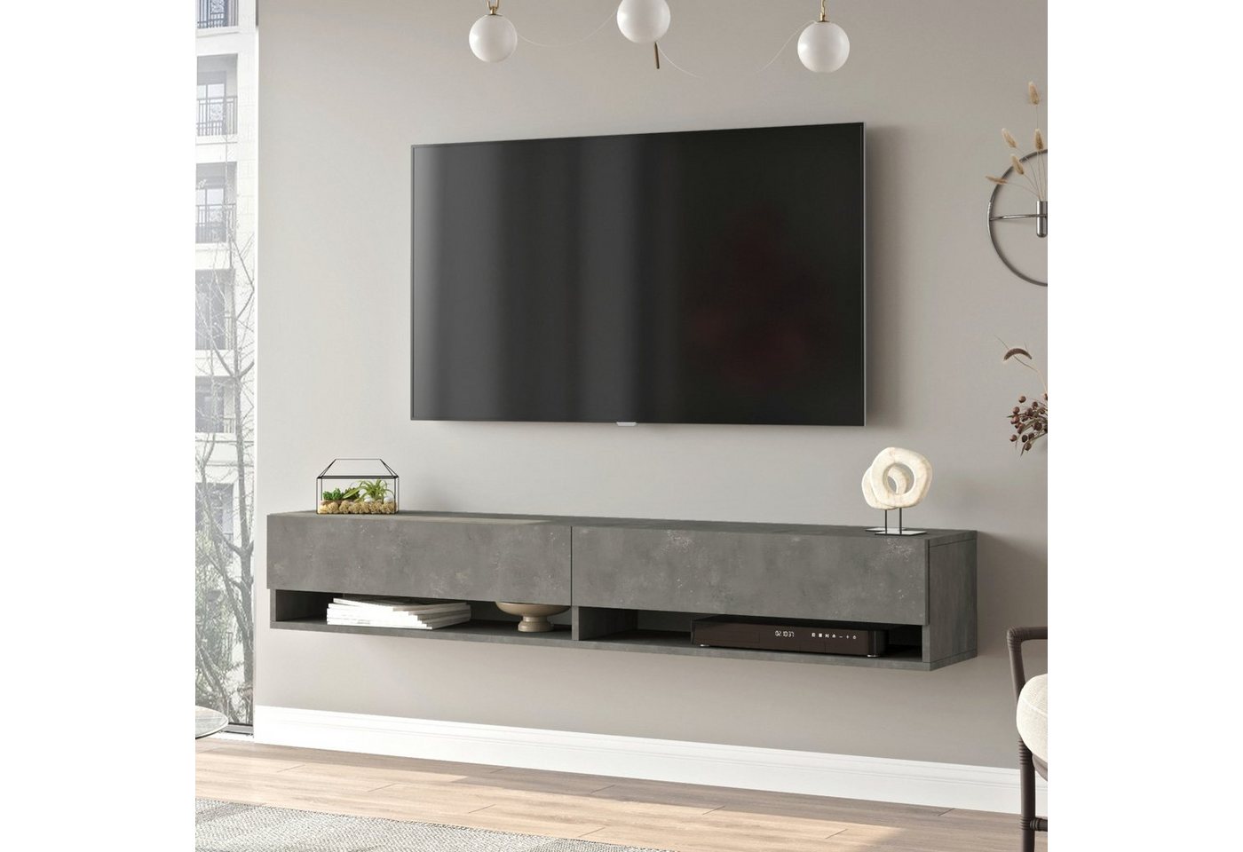 en.casa TV-Schrank »Laitila« TV Hängeboard 180x31,5x29,5cm Betonoptik von en.casa