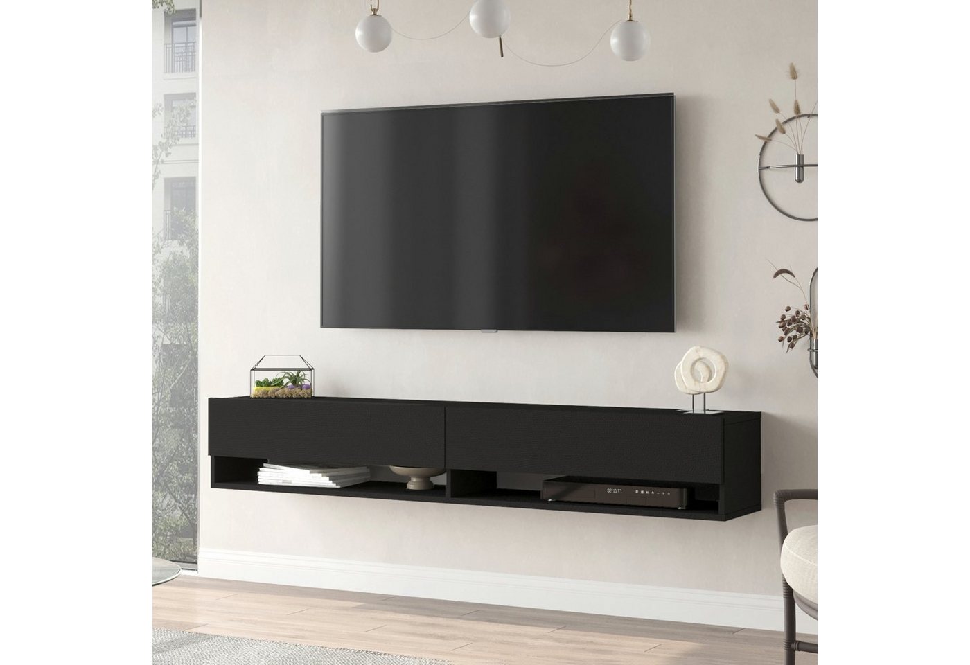 en.casa TV-Schrank »Laitila« TV Hängeboard 180x31,5x29,5cm Schwarz von en.casa