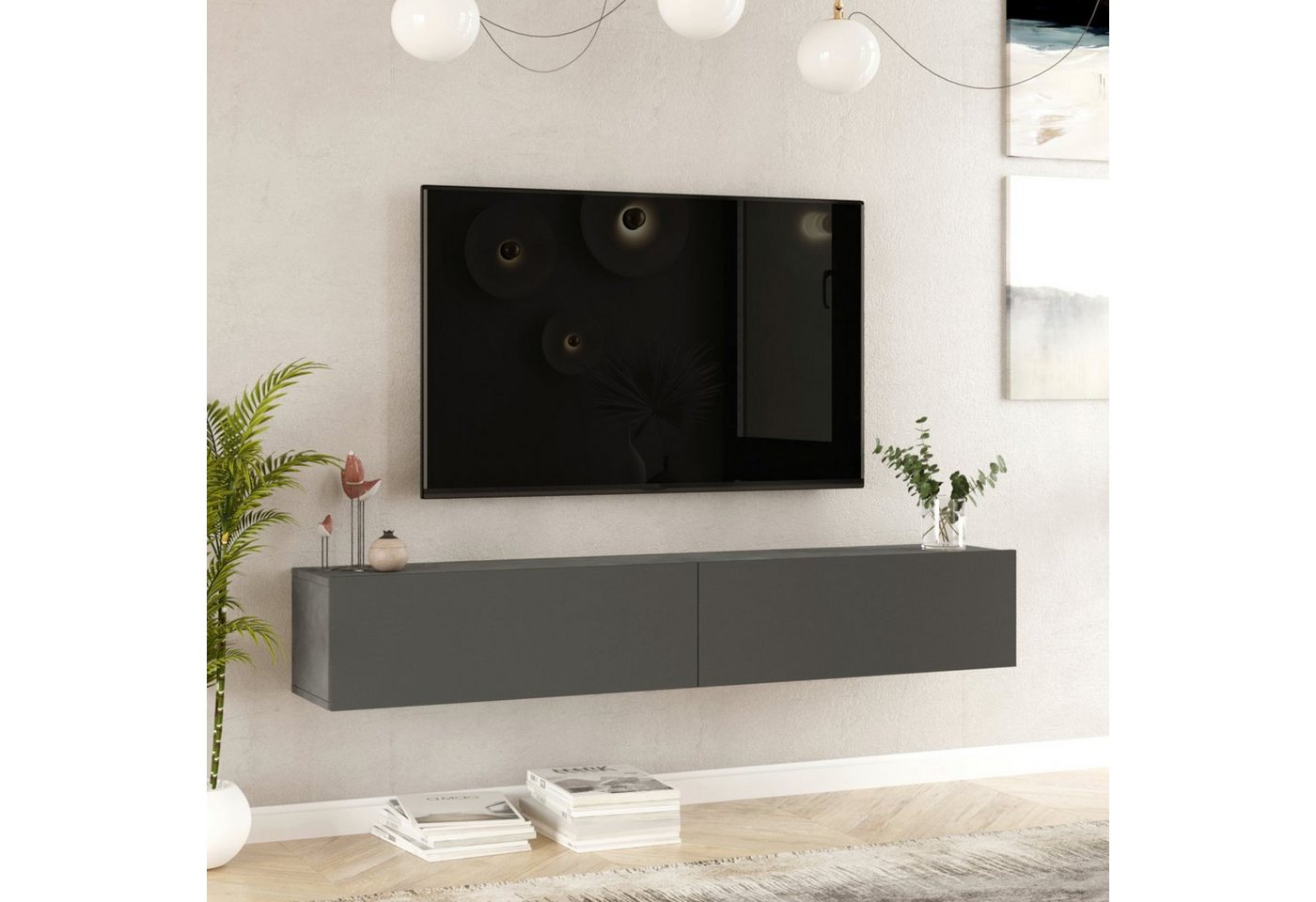 en.casa TV-Schrank »Lapinlahti« 180x31,5x29,5cm Betonoptik/Anthrazit von en.casa