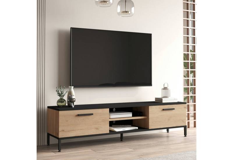 en.casa TV-Schrank »Lempäälä« mit 2 Schranktüren Eiche/Schwarz von en.casa