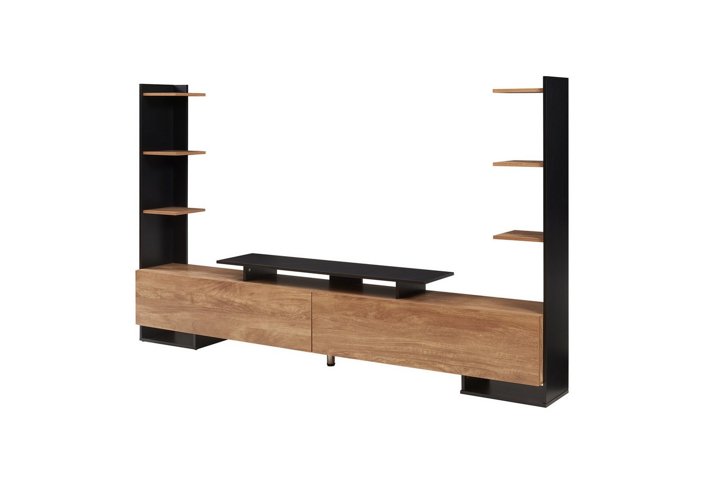 en.casa TV-Schrank »Rauki« mit Seitenregalen 233 x 31 x 141 cm Schwarz/Mango-Holzoptik von en.casa