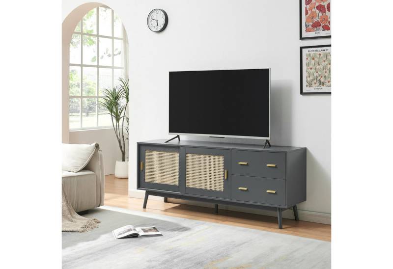 en.casa TV-Schrank »Susa« 160x40x65 cm mit Polyrattan-Front Grau von en.casa