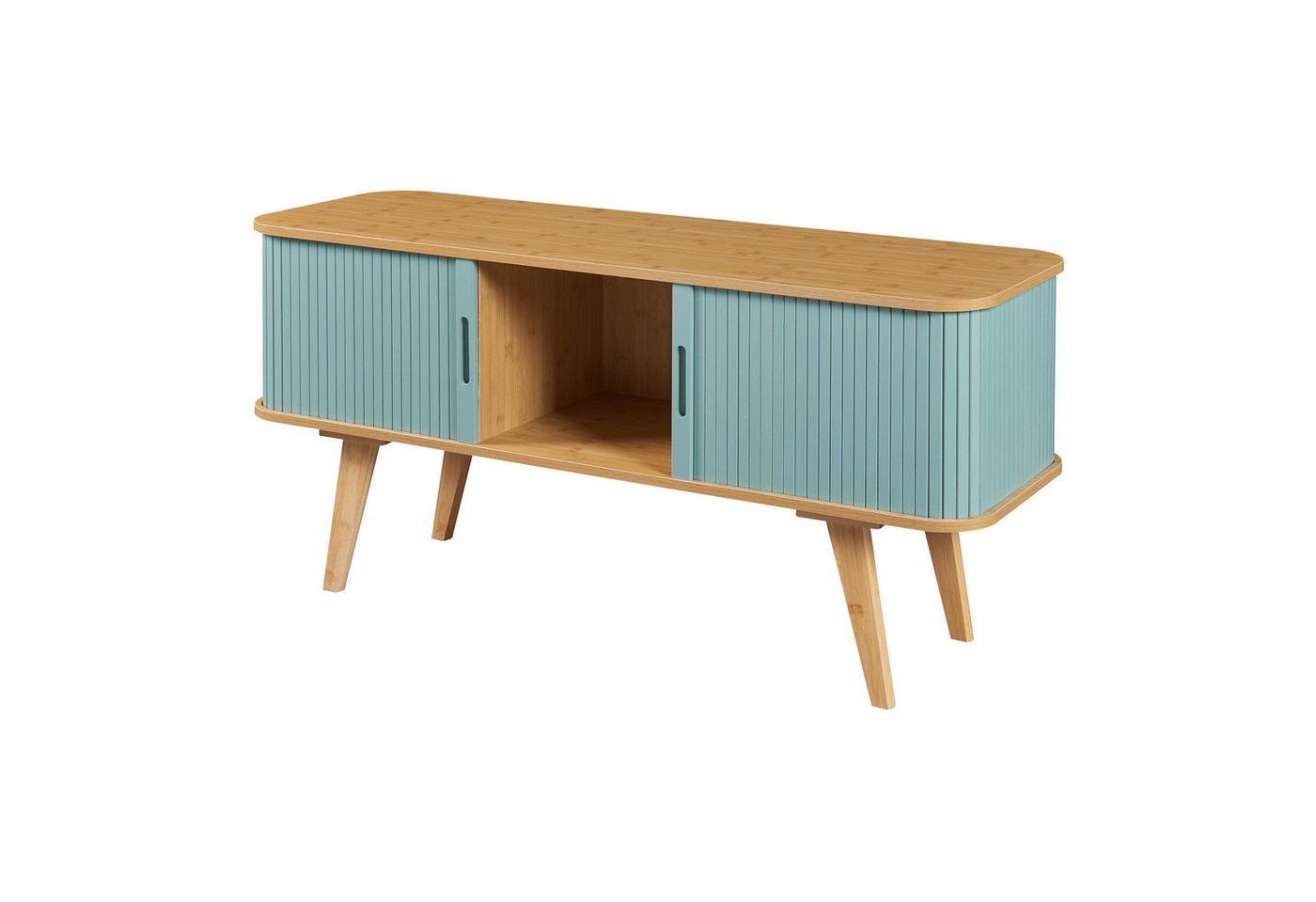 en.casa TV-Schrank »Tysvær« mit 2 Schiebetüren 120x40x58 cm Bambus / Blau von en.casa