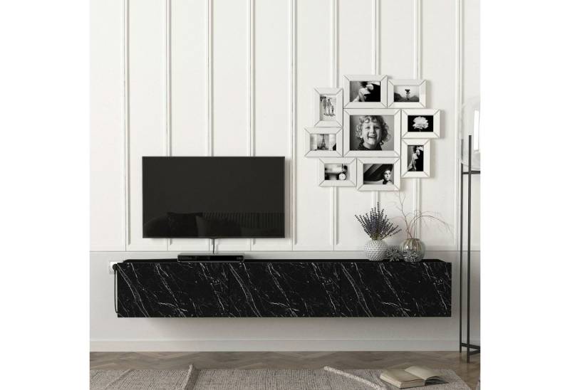 en.casa TV-Schrank »Vihti« Fernsehschrank 180x31x29,5cm Marmoroptik schwarz von en.casa