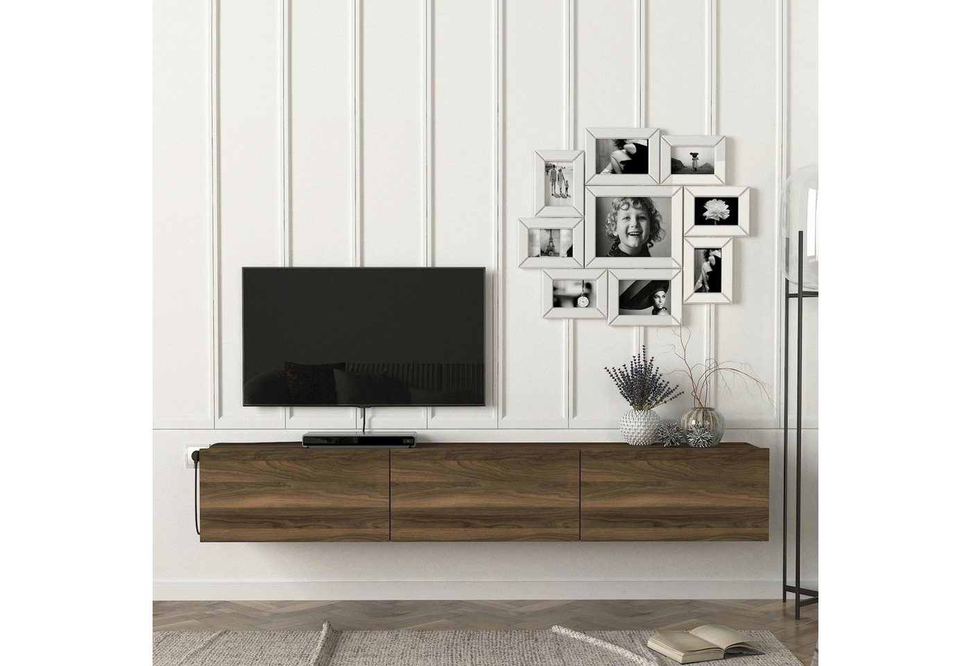 en.casa TV-Schrank »Vihti« Fernsehschrank 180x31x29,5cm Walnuss-Optik, 5cm Walnuss-Optik von en.casa