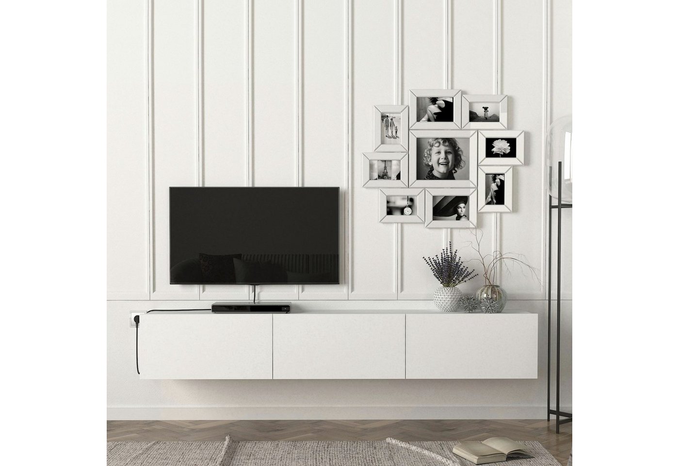 en.casa TV-Schrank »Vihti« Fernsehschrank 180x31x29,5cm Weiß von en.casa