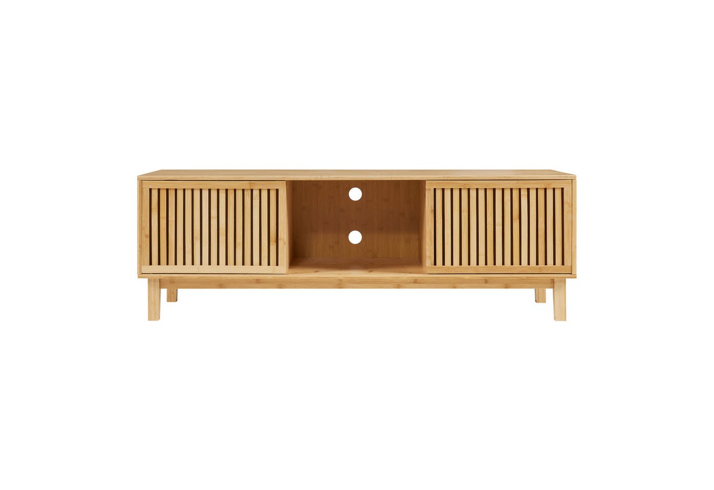 en.casa TV-Schrank »Ypäjä« 3 Ablagefächern 2 Schiebetüren 150x42x50 cm Bambus Natur von en.casa