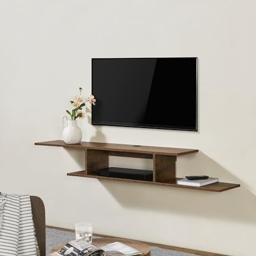 [en.casa] TV-Wandregal Støvring TV Regal hängend mit 4 Ablagen Fernsehregal für Wandmontage max. 15 kg Multimediaregal Dunkler Holzton 150 x 25 x 21 cm von [en.casa]