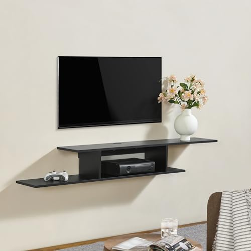 [en.casa] TV-Wandregal Støvring TV Regal hängend mit 4 Ablagen Fernsehregal für Wandmontage max. 15 kg Multimediaregal Schwarz 150 x 25 x 21 cm von [en.casa]