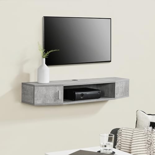 [en.casa] TV-Wandregal Tørring TV Wandboard mit 2 Türen Fernsehunterschrank für Wandmontage max. 15 kg Multimediaregal Beton-Optik 110 x 30 x 17,5 cm von [en.casa]