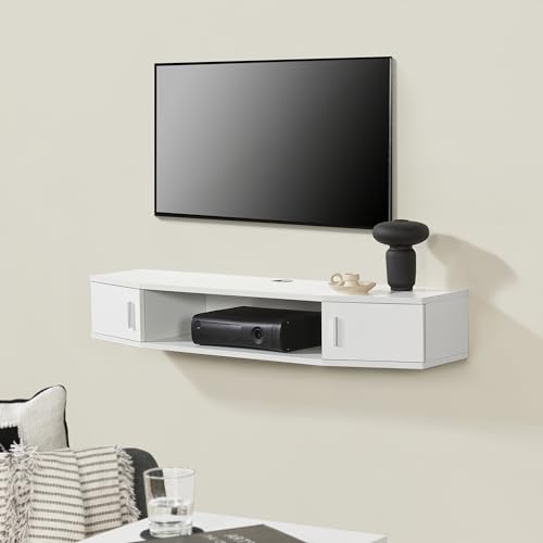 [en.casa] TV-Wandregal Tørring TV Wandboard mit 2 Türen Fernsehunterschrank für Wandmontage max. 15 kg Multimediaregal Weiß 110 x 30 x 17,5 cm von [en.casa]