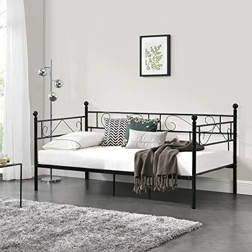 [en.casa] Tagesbett 90x200 Schwarz Metallbett Bett Daybed Bettsofa Kojenbett Jugendbett Gästebett von [en.casa]