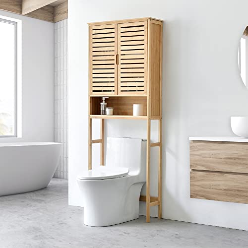 [en.casa] Toilettenschrank Geta 170 x 66 x 23 cm WC-Regal über die Toilette Überbauschrank Badezimmerregal Bambus Natur von [en.casa]