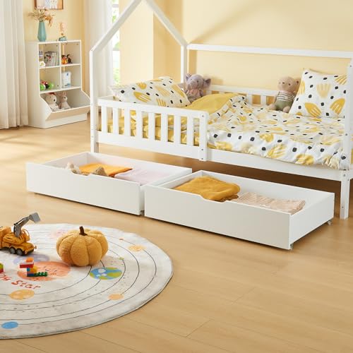 [en.casa] Unterbettkommode Ydre 2er Set Unterbett Aufbewahrungsbox 97,5 x 62 x 22 cm Bettkasten Holz Bettschublade auf Rollen Weiß von [en.casa]